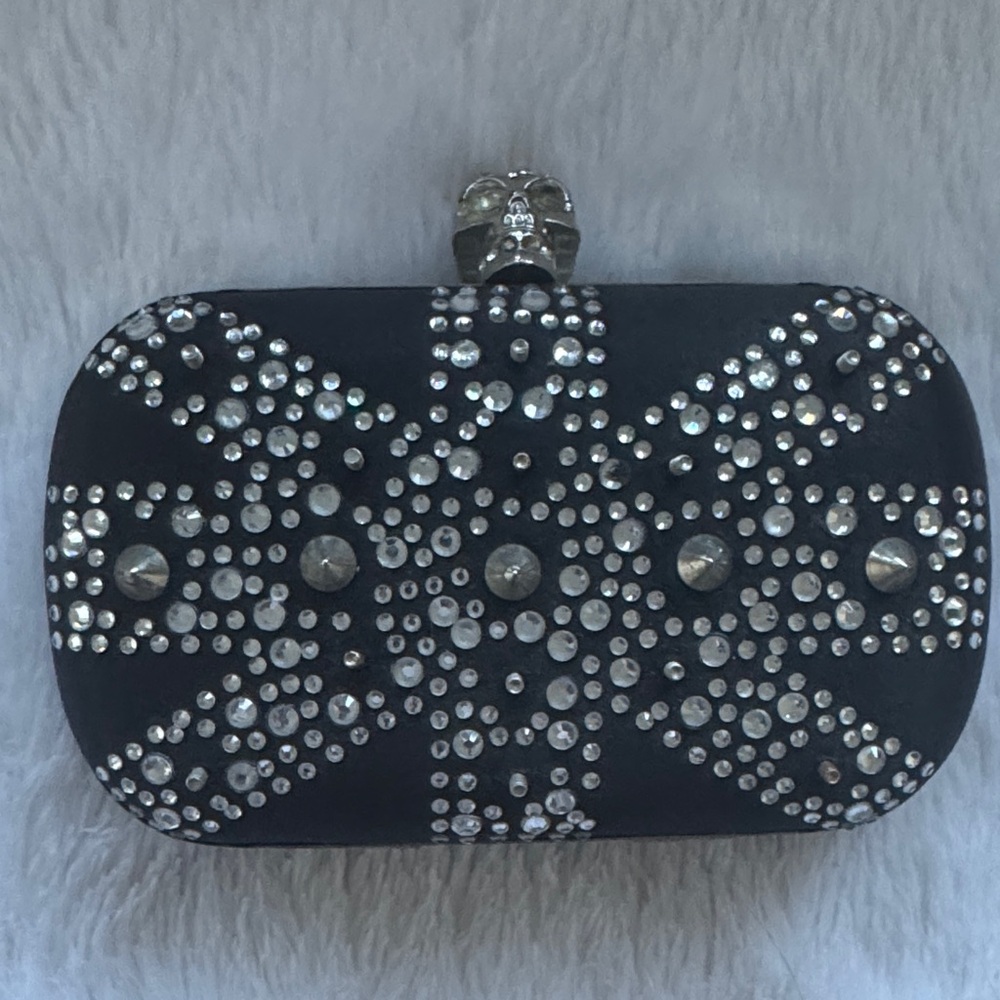 Vintage Un Jour Ailleurs Black Studded Clutch with Skull Clasp